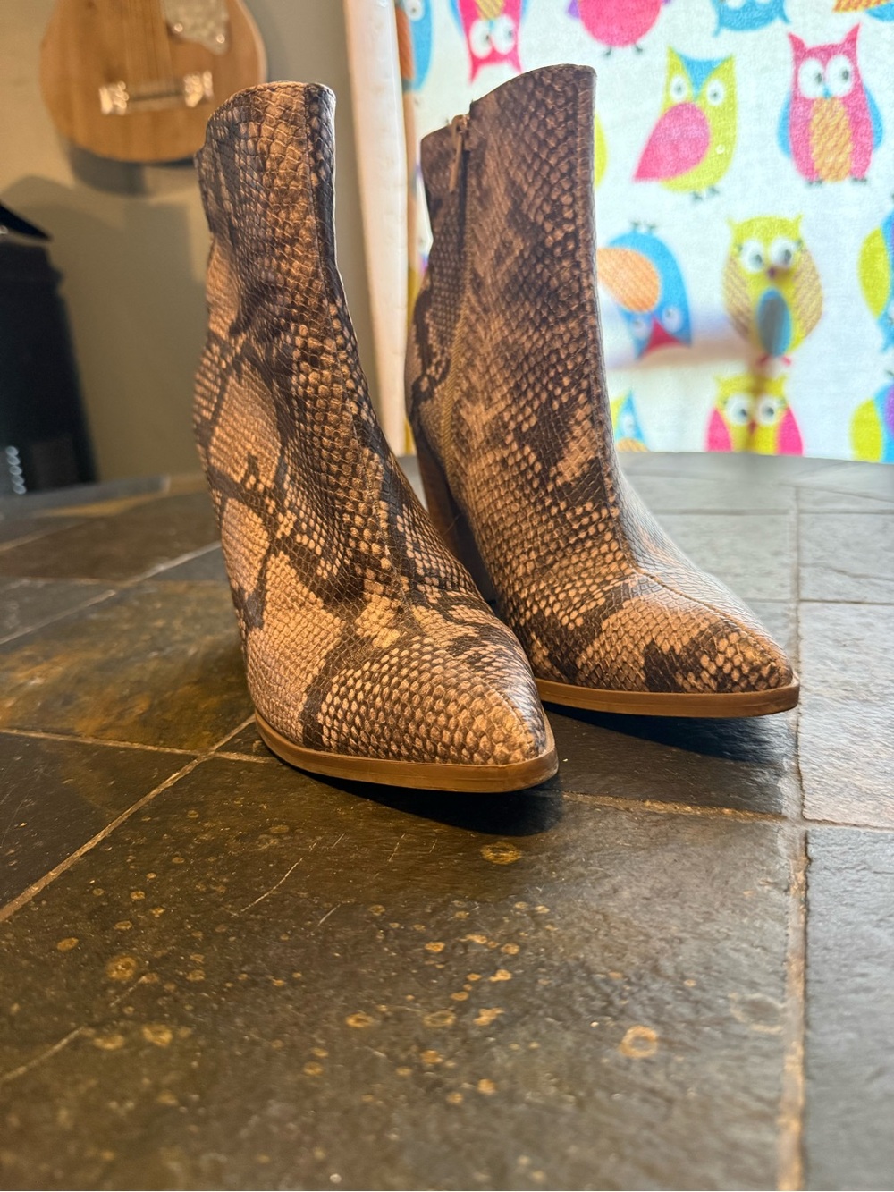 Carlos by Carlos Santana Taupe Snake-Print Pointed Toe Ankle Boots